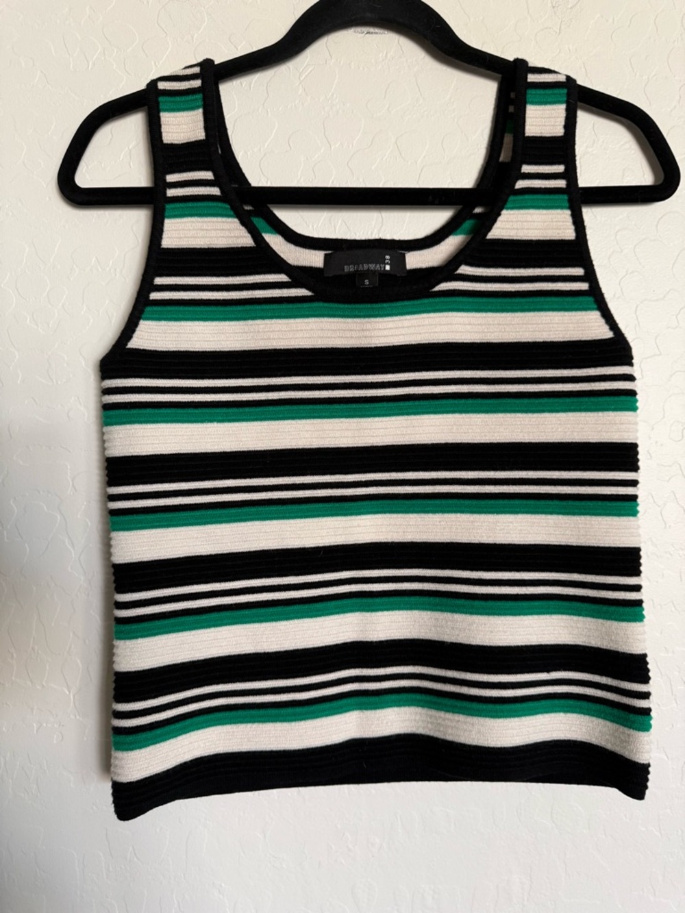 BROADWAY 38 Striped Knit Tank Top in Black, White & Green - Small